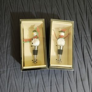 Dennis East Festive Snowman Wine Stoppers with Red and Green Accents